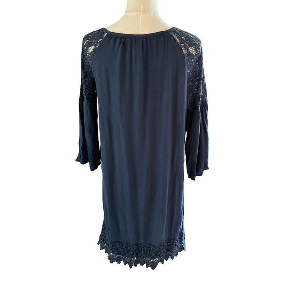 Knox Rose Navy Blue Boho Crochet Lace Tassel Tunic Peasant Dress Medium Festival - Picture 2 of 12